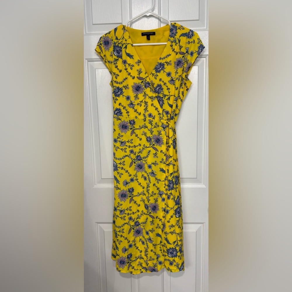 Banana Republic Yellow and Purple Floral Midi Dress